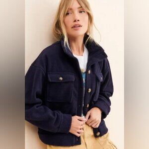💕 Anthropologie Daily Practice Fleece Bomber Jacket Women's Navy XS